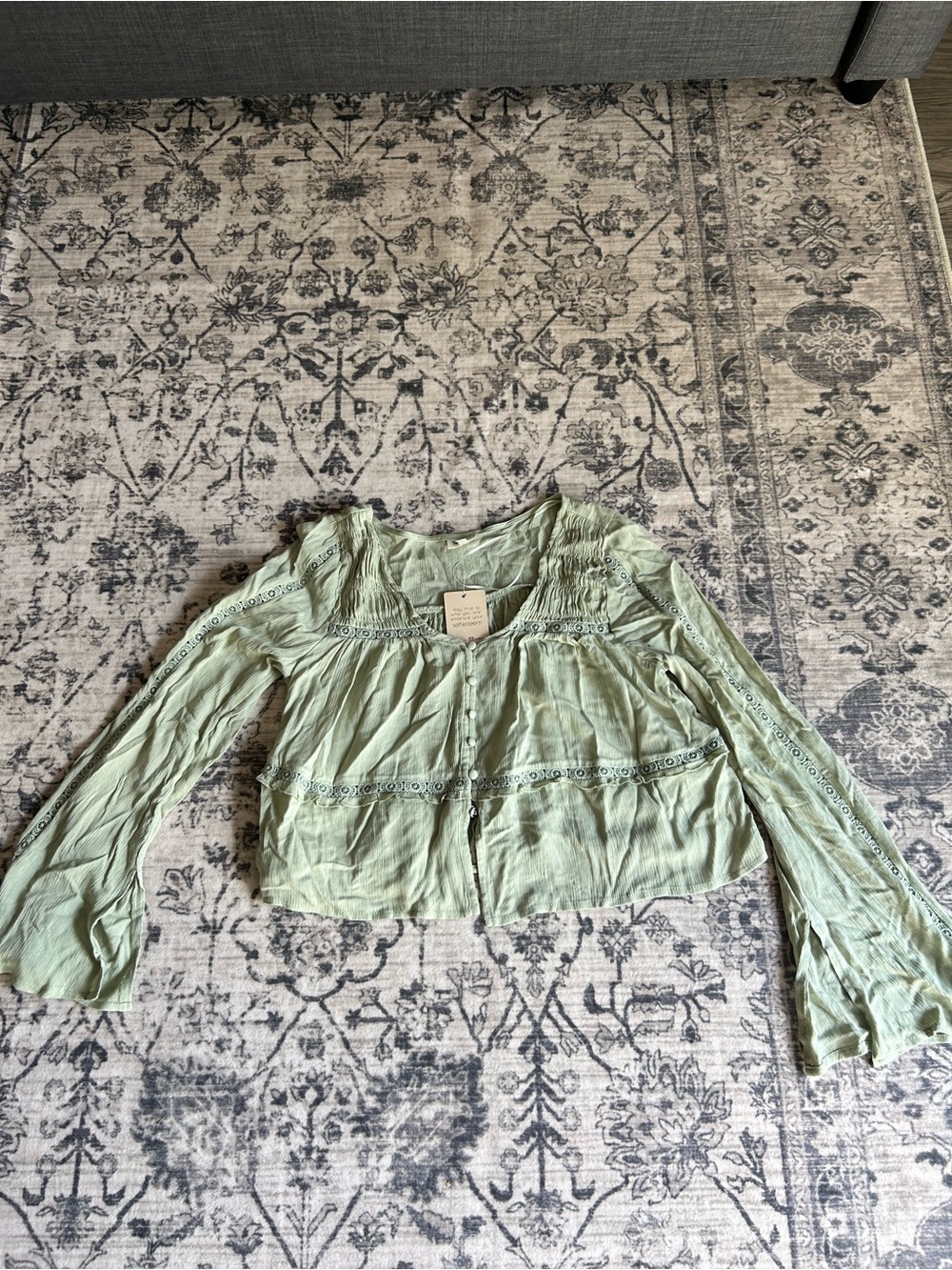 Light Green Boho Button-Front Women's Top